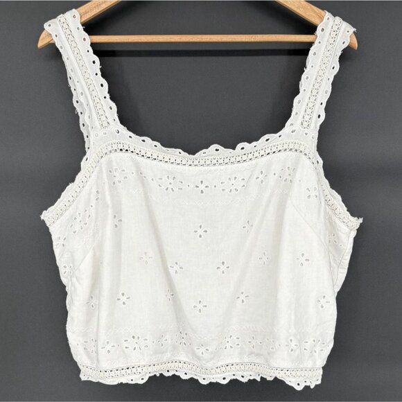 Abercrombie & Fitch Women's Eyelet Bohemian Crop Top XL White Linen Blend - Picture 1 of 9